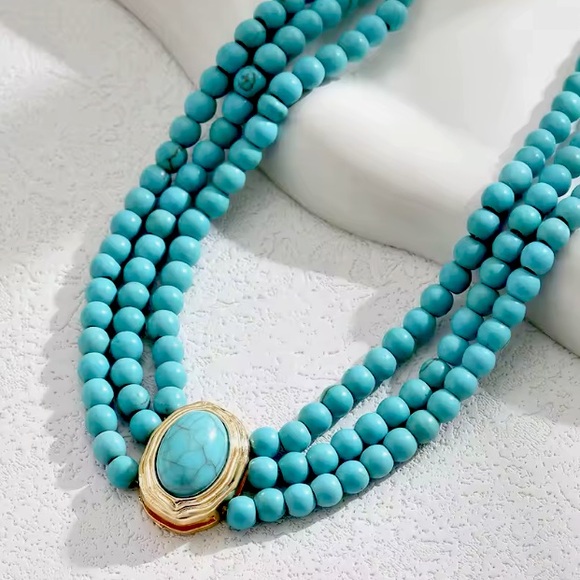 🌟 Necklace Chocker Turquoise Multi-layer - Picture 2 of 3